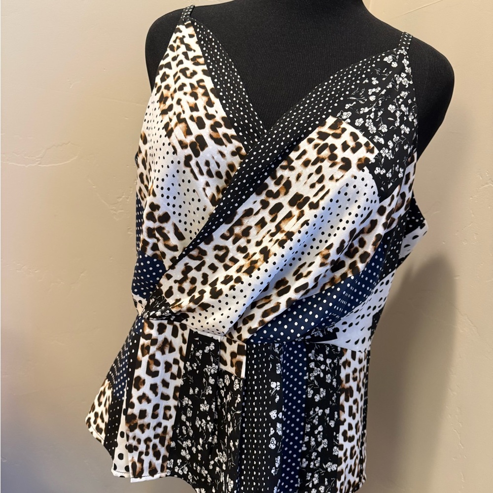 CAbi Mixed Animal Print Blouse in Black and White